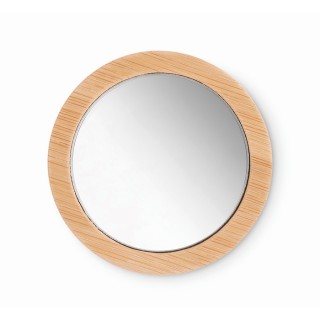 Espejo de maquillaje redondo de madera de bambú